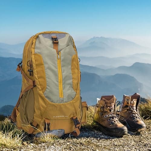 Waterproof Hiking Backpack, 40L Camping Backpack with Rain Cover, Large Outdoor Sport Travel Daypack for Men Women, Yellow — view 6