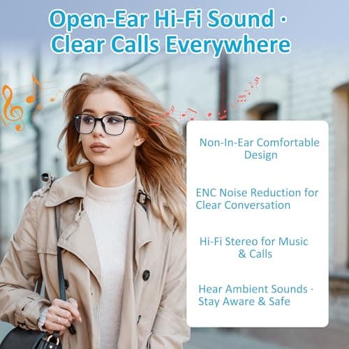 Indelala AI Smart Glasses, Bluetooth 5.4 with Open-Ear Speakers & Voice Assistant, Real-Time Translation, Anti-blue light lenses​ for Business,Driving, Travel, Cycling, Outdoor Activities. — view 5