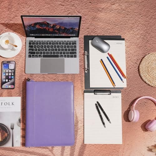 Wason A4 Portfolio with Zipper - Leather PU Padfolio with Detachable Ring Binder and Writing Notepad Holder, Conference File Multi-Pockets Organizer for Office Travel School (Purple) — view 5