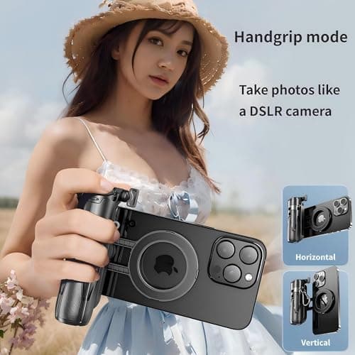 Mini Magnetic Selfie Stick, 4-in-1 Magsafe Foldable Phone Stand Holder, with Wireless Remote & Removable Phone Clip&Hand Grip Mode,18.7" Extendable iPhone Tripod for Vlogging&Live Streaming — view 2