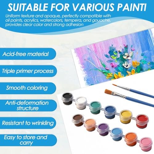 10pcs Mini Canvas Painting Kit, Portable Painting Supplies with 12 Colour Paint Set, Boards and Brushes, Small Canvas for Beginner Paint Practice Travel Classroom Activity Home Studio Birthday Hobby — view 6