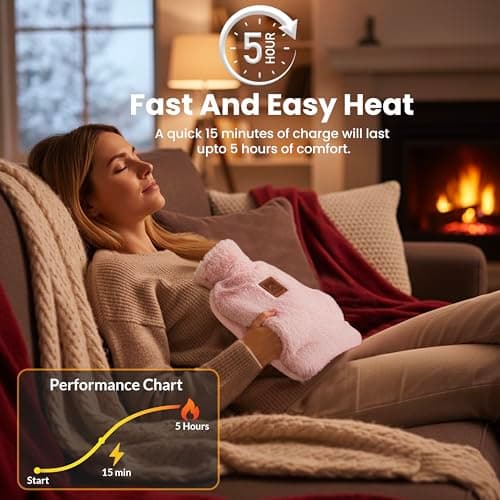 KNIGHT Rechargeable Hot Water Bottle with Charger, Soft & Fluffy Cover with Hand Warmer, Heat Pad for Hand & Body Up to 6 Hour, Fast Heating Temperature Control Gift for Women - Pink — view 3