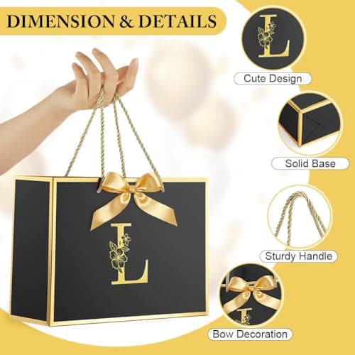 Vicloon Black Letter Birthday Gift Bag, 28 * 20 * 10cm Luxury Baby Girl Gift Bag with Handles and Gifts Card and Tissue Paper for Girls Womens Wedding Party Christmas Valentines Black L — view 3