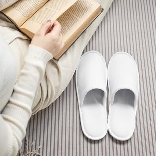 Tokaneit 20 Pairs Hotel Guest Slippers White, Spa Slippers Multipack, Travel Slipper, Soft and Comforable, Flat White Closed Toe House Shoes, for Guests, Wedding Party and Hospitality Use — view 2