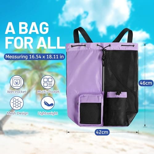 CHEPULA Swim Bag Mesh Drawstring Backpack with Wet Pocket, Waterproof Gym Bags for Beach Swimming Pool Gym Workout Men Women (Purple) — view 6