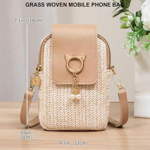 OKMIJN Crossbody Phone Bag for Women, Straw Mobile Phone Pouch Bag — view 4