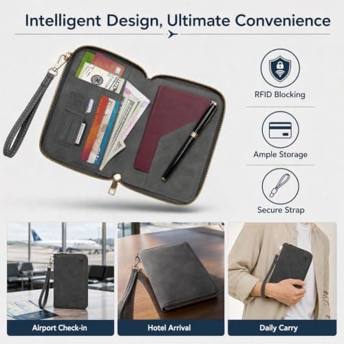 Passport Holder Travel Wallet, RFID Blocking PU Leather Passport Wallet — view 4