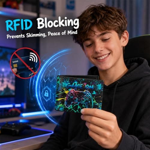 Fakcrkun Gamer Kids Wallet for Boys Teens, RFID Blocking Boys Wallets for Kids 9-12, PU Leather Bifold Wallet Kids with Coin Pocket for Christmas Birthday Children's Day — view 5