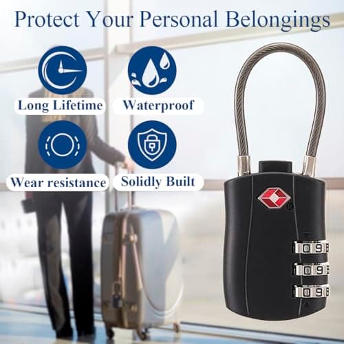 TSA Approved Luggage Locks (2 Pack) - 3 Digit Combination Padlock with Flexible Cable, Black Security Suitcase Locks for Travel Bags, Gym Lockers and Backpacks. — view 6