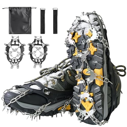 Crampons for Hiking Boots, 32 Spikes Snow Grips Ice Grippers Traction Anti-Slip Stainless Steel Spikes for Shoes and Boot, Durable Traction Crampons for Walking,Jogging, Climbing and Hiking
