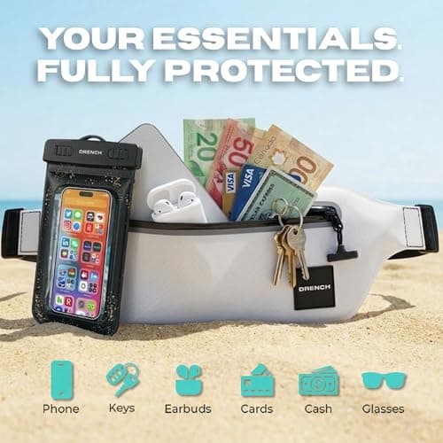 Drench 100% Waterproof White Bum Bag & Floating Phone Pouch Set | IPX8 Submersible Waist Bag for Beach Holidays, Resort Travel, Swimming, Boating & Yacht Trips | Waterproof Phone Holder — view 3