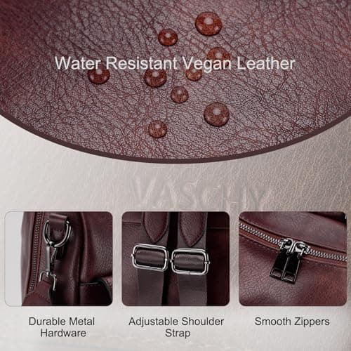 VASCHY Backpack for Women, Large Vegan Leather Rucksack with Wallet Set Convertible Handbag for Lady Guitar Strap Burgundy — view 3
