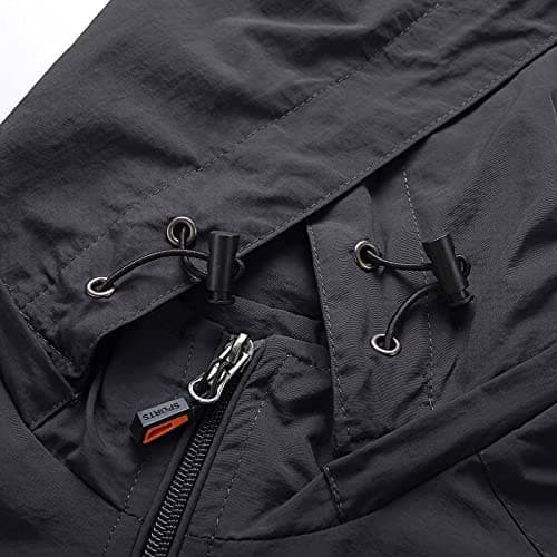 Waterproof Jacket Mens Lightweight Full Zip Windbreaker Outdoor Raincoat Detachable Hooded Softshell Rain Jacket Windproof Military Outerwear for Travelling Camping Running Hiking Black XL — view 4