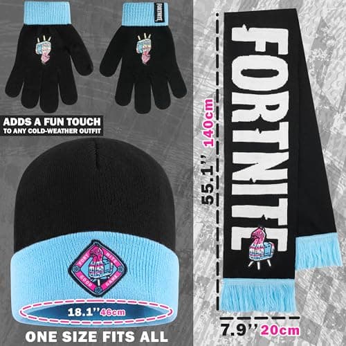 Fortnite Beanie Winter Accessories Set Boys & Teens, 3pcs Hat Scarf & Gloves, Warm Knit for School Travel Days Out, Gamer Gifts — view 6
