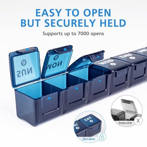 Large Pill Box Organiser, 2pack Weekly Travel Pill Organiser, Pill Boxes 7 Day 2 Times a Day Big Compartments Pill Case 14day XL Medication Tablet Dispenser for Fish Oil Vitamin Holder (Blue-Purple) — view 5