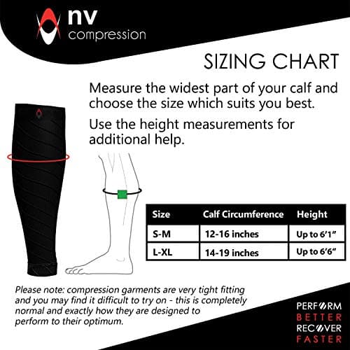 NV Compression Essential Race and Recover Calf Guards/Sleeves (PAIR) 20-30mmHg - For Sports Recovery, Shin Splints, Medical, Work, Flight - Running, Cycling, Gym (Bk/Blue Chevrons, L-XL) — view 3