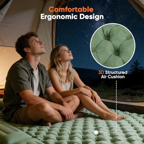 Double Camping Mat, Ultralight Self Inflating Sleeping Pad, 10cm Extra Thick Reinforced Camping Air Bed with Pillows & Built-in Foot Pump, Portable Air Mattress for Hiking Tent Backpacking (Green) — view 4