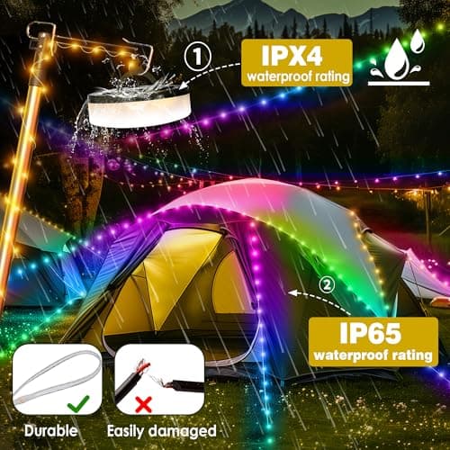 GCCATE 10M Camping String Lights Retractable Fairy Lights, Coloured — view 4