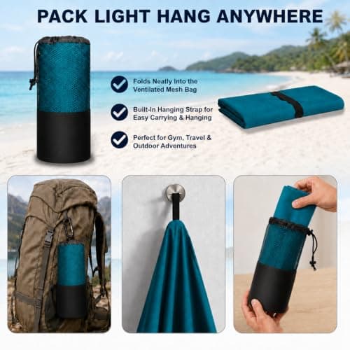 Microfibre Towel - 250 GSM Highly Absorbent Gym Towel & Travel Towel, 70*140cm Lightweight Quick Dry Towels for Adults, Soft Sports Towel for Swimming, Yoga, Camping, Hiking & Beach Ocean Teal — view 4