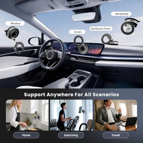 MOGU Vacuum Magnetic Car Phone Holder, 360° Adjustable Foldable Dash Panel/Windshield Mount with Strong Suction Cups for iPhone 17-12 Series, Compatible with MagSafe — view 6