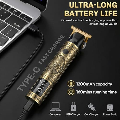 Beard Trimmers for Men,Cordless Hair Clipper&Beard Shaver,Precision Shaving Machine Electric Shaver for Face & Body,Professional Mens Grooming Kit,Titanium Blade with 6 Combs LCD Display Gift for Men — view 2
