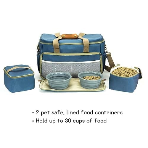 Posh Pooch Dog Travel Bag Pet Multi-Use Dog Outdoor Bag with Locking Safety Zippers, Food and Accessory Bag for Traveling For Dogs, Cats & Pets Includes Bowls, Matt, Tag & Shoulder Strap (Blue) — view 2
