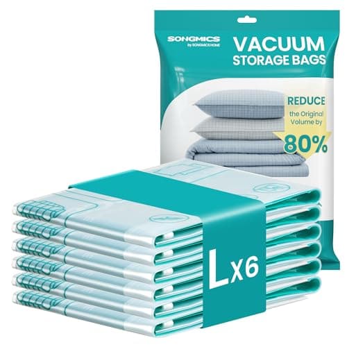 SONGMICS Vacuum Storage Bags, 6 Pack, Large, Space Saver Reusable