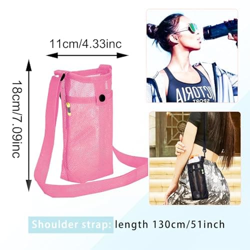 FUZVOL Water Bottle Carrier Water Bottle Holder with Adjustable Shoulder Hand Strap Portable Durable Water Bottle Bag for Adults Kids Walking Hiking Camping Travelling Exercise Pink — view 2
