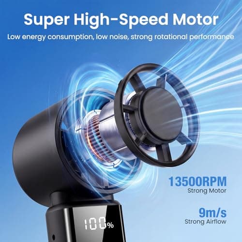 Phimke Portable Handheld Fan, High Speed Turbo Hand Held Fan with Speed (1-199) 4000mAh Battery Up to 16hrs, Rechargeable Mini Hand Fan with LED Display, Foldable Portable Fan for Home Outdoor (Black) — view 2