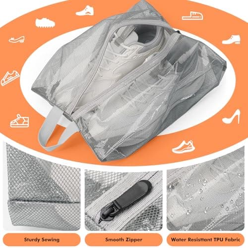 jwtyu 1 Piece Shoe Bags for Travel Grey Shoe Bag Waterproof TPU Mesh Shoe Travel Bag with Zipper for Travelling or Home Storage — view 3