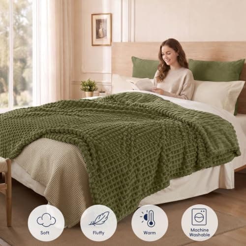 PHF Clipped Fleece Blanket Double Olive Green 150x200cm — view 5