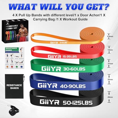 Resistance Bands Set for Men & Women - 5 Levels Exercise Band with Door Anchor, Pull Up Bands for Strength Training, Stretching, Powerlifting, Home Workouts, and CrossFit (5-125LBS) — view 2