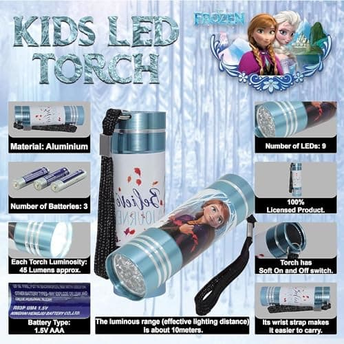 Forzen Sky Blue LED Torch, 8.7cm Aluminum Super Bright Flashlight for Kids, Night Light for General Purpose, Emergency 3+ Years | Travel Small Hand Torch — view 3