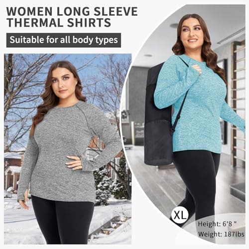 Soneven Thermal Base Layer Top Womens Long Sleeve T Shirts Running Shirt Lightweight Fleece Sports Top for Travel, Hiking, Camping, Skiing, Snowboard (Blue, S) — view 4