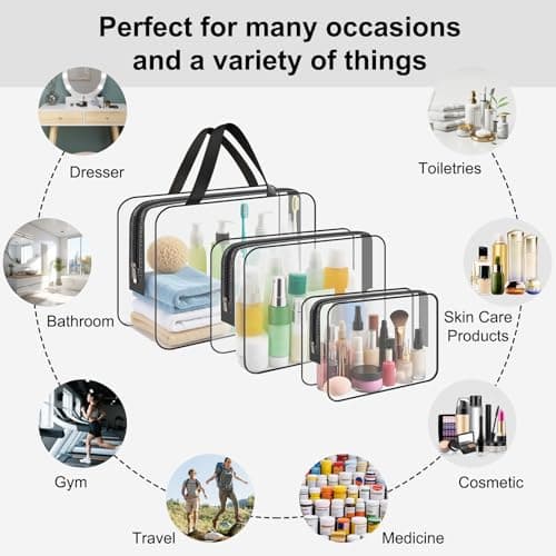 Clear Wash Bag for Toiletries, Funnasting 3 in 1 Waterproof Clear PVC Travel Makeup Bag Business Bathroom for Men, Women and Kids — view 2