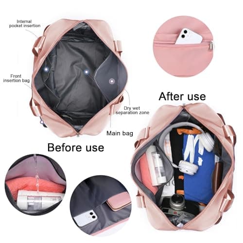 WUBAYI Travel Bag,Expandable Bilayer Overnight Bag Large Capacity Weekend Bag Dry & Wet Seperated Travel Bags for Women Foldie Travel Bag with Trolley Sleeve Duffel Bags for Women & Men — view 4