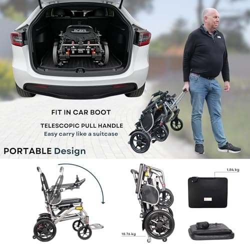 iCAN iFold Lightwight Electric Wheelchair Y-12, Folding, 20kg lightweight, Removable 10Ah Lithium Battery, 11 miles Range, 120kg capacity, Aluminium Powerchair Portable for Travel & Airplane Approved. — view 5