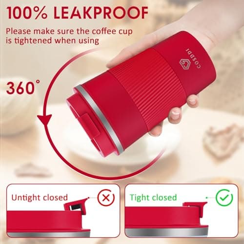 CS COSDDI Travel Mugs, Insulated Coffee Cup with Leakproof Lid - Reusable Coffee Cups Travel - Car Coffee Cup - Stainless Steel Coffee Mug for Hot and Cold Water and Tea(Red-A, 510 ml) — view 3