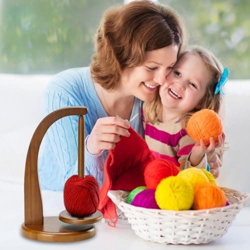 KULSUM Yarn Holder for Crochet Accessories - Wooden Yarn Spinner, Rotatable Magnetic Levitation Yarn Ball Storage, 2024 Wool Yarn Winder for Crocheting and Knitting Accessories Gifts (Log Color) — view 3
