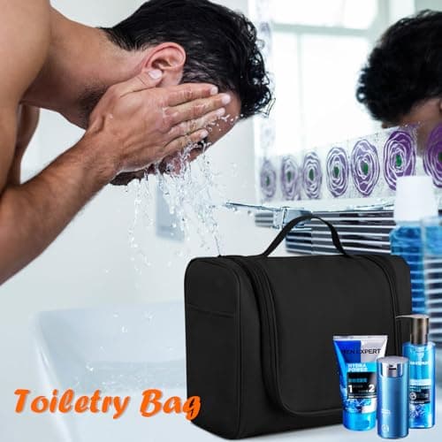 FITDON Large Hanging Toiletry Bag Travel Wash Bag, Portable Makeup Bag Organizer Waterproof Shaving Bag Gym Shower Bathroom Bag, Black — view 6