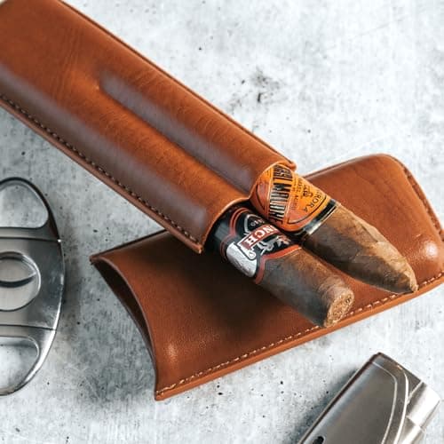 CASE ELEGANCE Two Cigar Travel Vegan Leather Case in Chestnut Brown (Chestnut Brown) — view 4
