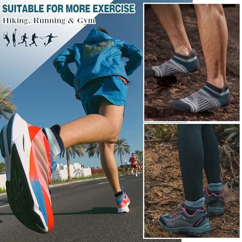 EBMORE Merino Wool Ankle Hiking Socks Compression Warm Thermal Thick Winter Running Moisture Wicking No Show Cushion Socks Gifts Stocking Fillers for Women Men 6 Pairs(Color Mix，L) — view 2