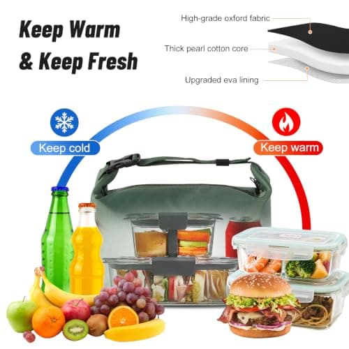 Aucuu Insulated Lunch Bag, Reusable Lunch Bags, Leakproof Lunch Box Tote Bag, Large Capacity Cooler Bag, Thermal Food Bag for Office School Picnic-8L (Military Green) — view 3