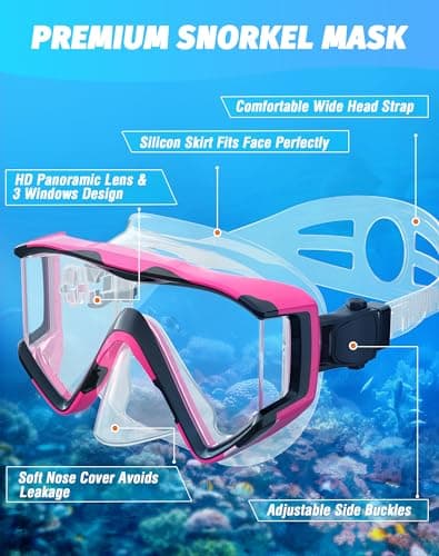 Zeligerstar Snorkel Set Adults, 3 Window Panoramic Mask, Anti-Fog Dry Top — view 5