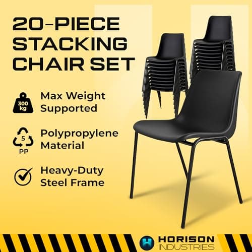 Horison Industries Stackable Plastic Chairs, Black, 20 Pack, 80x45x36cm — view 3