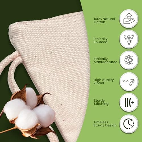 Plain 100% Cotton Canvas Multi-Purpose Wash, Toiletry, Cosmetic, Make Up Bag, Pencil, Stationary, School, Arts & Crafts Case Bag with Handle Loop – Natural Off White - Pack of 1 — view 3