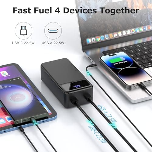 50000mah Power Bank 22.5W Fast Charging Portable Charger USB-C with 4 Outputs & 2 Inputs LED Display Huge Capacity External Battery Pack for iPhone, Samsung, iPad etc — view 4