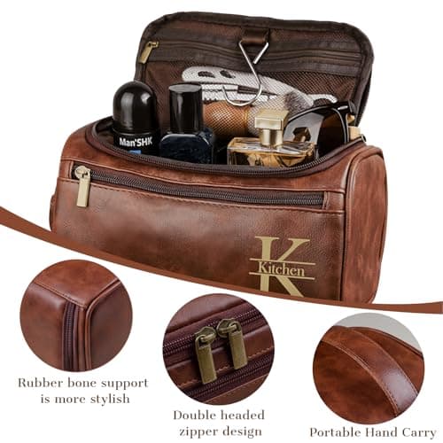 Personalized Leather Toiletry Bag for Men & Women, Custom Shaving Kit, Monogrammed Travel Bag, Premium Waterproof Toiletry Organizer, for Boyfriend, Husband, Dad, Groomsmen, Father's Day, Weddings — view 3