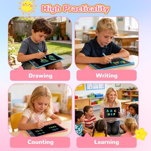 [2 Pack] cimetech 8.5 Inch LCD Writing Tablet travel toys for Kids, Colorful Screen Drawing Pad and Doodle Board, Holiday Travel Essentials Birthday Gift for 3 4 5 6 7 8 Year Old Boys Girls(Pink&Blue) — view 3