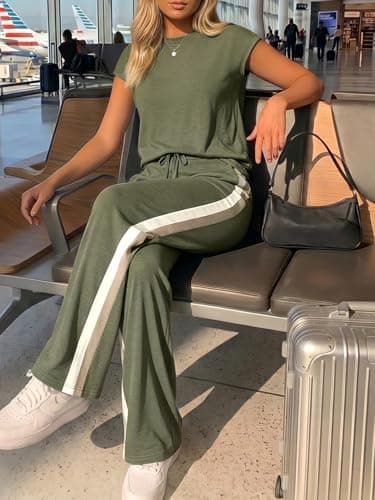 Casly Lamiit 2 Piece Travel 0utfits for Women Summer Track Suits Set, Olive — view 4